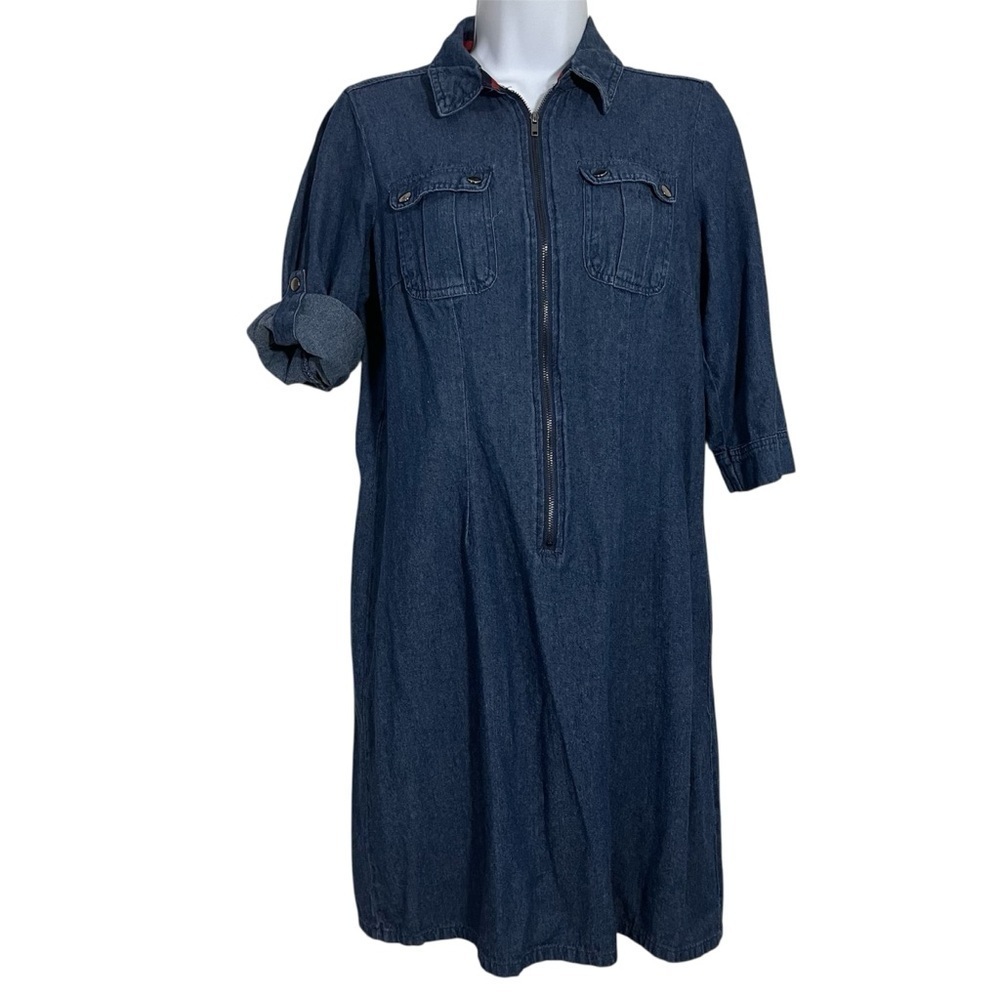 Denim Mini Dress Front Exposed Zipper Safari Sleeves Size Small Fall Streetwear